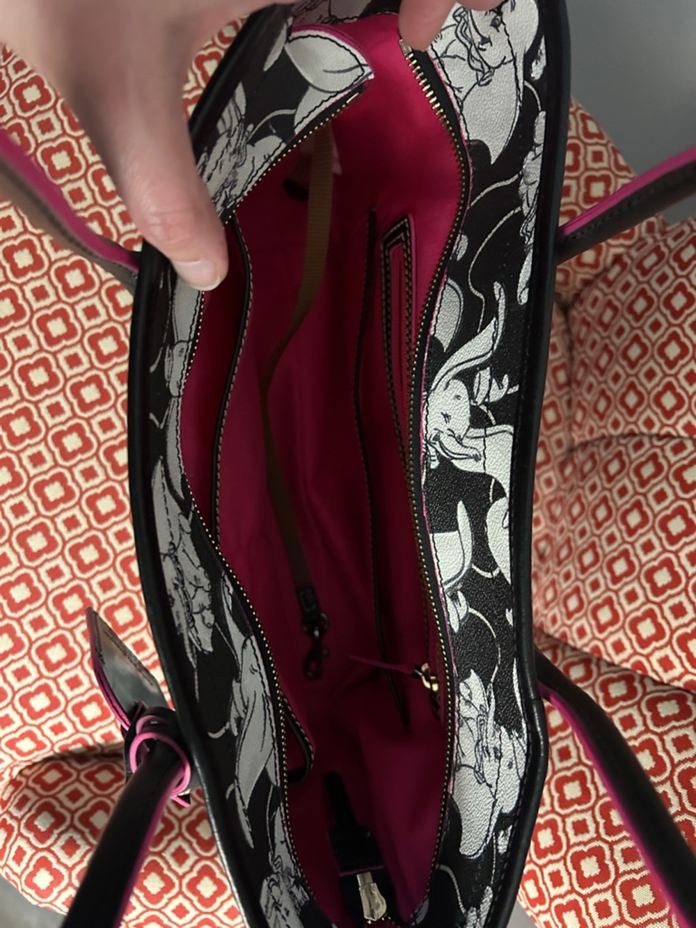 Dooney & Bourke Black & White Dumbo Print Tote with Pink Trim - Picture 4 of 4